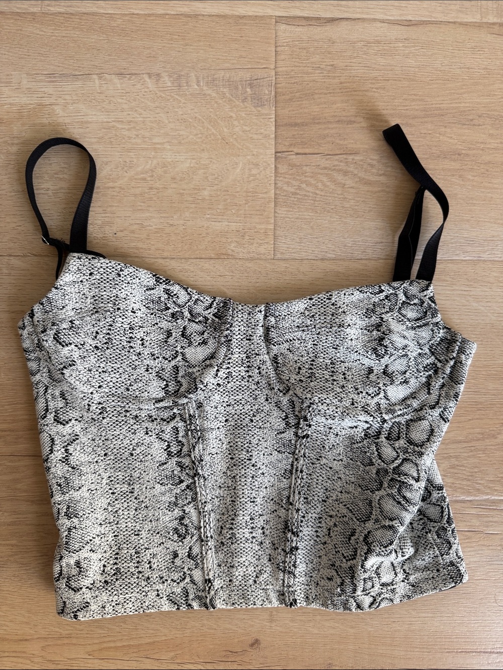 ONA Snake Print Bustier Crop Top with Black Straps